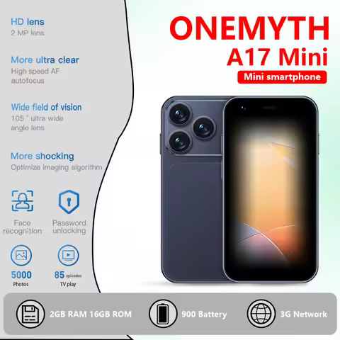 ONEMYTH A17 MINI 3G, a mini smartphone with Android system, 2GB RAM + 16GB storage space, and a 3.0-