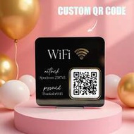 1ชิ้น ป้ายอะคริลิค WiFi แบบกำหนดเองพร้อมขาตั้งและรหัส QR สแกนรหัส QR WiFi เพื่อเข้าถึง เหมาะสำหรับป้
