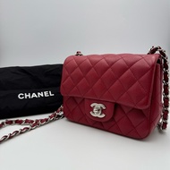Chanel CF方胖｜98新 24開｜酒紅色銀扣荔枝皮｜氣質女神｜實背耐操