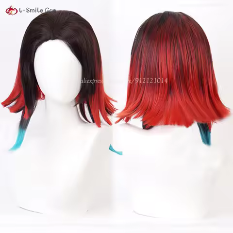 Anime Enmu Cosplay Wig Black Red Gradient Short Wigs Heat Resistant Synthetic Hair Halloween Party W