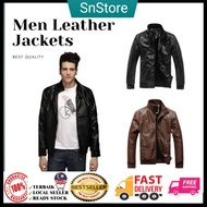 [Ready Stock]Men Leather Jackets-Outerwear-Motorcycle Jackets-Jaket Kulit Lelaki-Baju Sejuk Lelaki-Jaket Motor