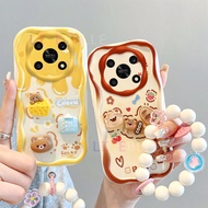 LIFEBELLE Casing for Honor X9 5G Case,with Flower Hand Strap 3D Bear Rabbit Cream Pattern Frame Soft Phone Case Cartoon Cute Girl Silicone Shockproof Protective Back Cover