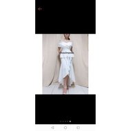 nikki xxl plus size Ninang dress wedding dress  WHITE AND BEIGE/NUDE DRESS