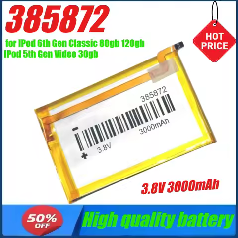 3.8V 3000mAh 385872 SSD HD Upgrade Battery for IPod 6th Gen Classic 80gb 120gb IPod 5th Gen Video 30