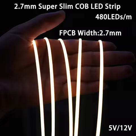 2.7mm Super Slim COB LED Strip Light 12V/5V 480LEDs/m For living room bedroom motorcycle bar car lig