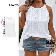 Lovito Plus Size Curve Top Casual Plain Jacquard Tank Top for Women LBL16541