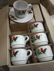 GELAS KOPI CANTIK MUG GELAS KOPI 1. SET PIRING TATAK CAP AYAM JAGO 6 CANGKIR + 6 PIRING TATAK / CANG