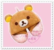 ♥小花花日本精品♥《Rilakkuma》拉拉熊頸枕U型枕飛機枕7-11限定櫻花系列滿版圖辦公室必備絨毛飛機枕