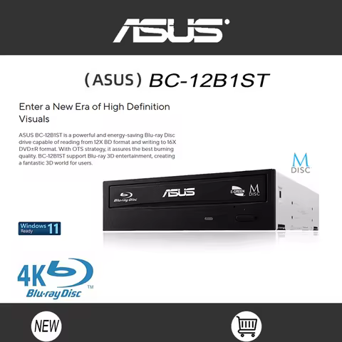 ASUS Black 12X BD-ROM 16X DVD-ROM 48X CD-ROM SATA Internal Blu-Ray Drive (BC-12B1ST) Combo