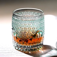 แก้วคริสตัลทำมือ Golden Aesthetic Glass Cup ทรงญี่ปุ่น Edo Kiriko สำหรับใส่ Whiskey Rock แก้วดื่มเหล