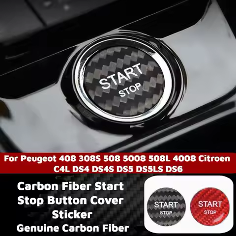 Real Carbon Fiber Start Stop Button Cover Sticker for Peugeot 408 308S 508 5008 508L 4008 Citroen C4