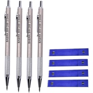 4 Pek Pensil Mekanikal Logam dengan Pemegang Isi 2.0 mm, Pensil Mekanikal Automatik untuk Lukisan Dr
