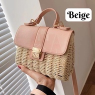 Artificial Beg Straw Rotan Woman Anyaman Rattan Woven Bag Handbag Woman Rattan Beach Bag Sling Bag W