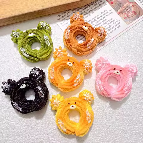 10Pcs Sweet Cartoon Bear Cookies Resin Ornaments Fake Cookies DIY Hair Bows Phone Case For Crafts Je