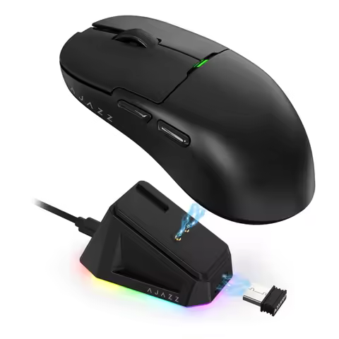 Ajazz AJ159P MC Wireless Gaming Mouse 12000 DPI Tri-Mode 2.4G/Bluetooth/Wired Magnetic RGB Charging 