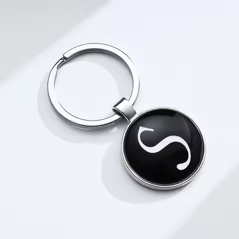 1PC A-Z Letter Keychain Black Round Alloy 26 English Letters Keyring Bag Backpack Handbag Decoration