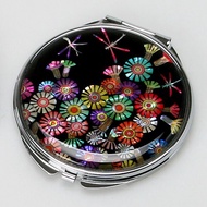 珍珠母貝隨身鏡 螺鈿工藝 雙面折疊 小圓鏡 帶放大鏡 蜻蜓紋