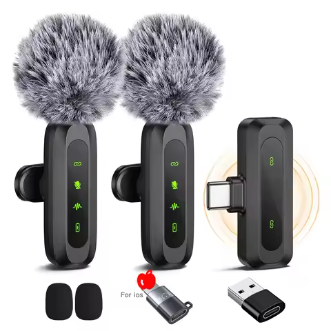 Wireless Lavalier Microphone Noise Reduction Audio Video Recording For iPhone 15-17, Android, Laptop
