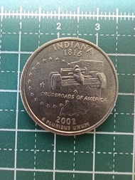 美洲 美國 2002年 50州紀念幣系列 印第安納州 賽車 25美分錢幣 硬幣-P記 (35)