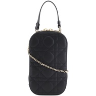 Christian Dior Dior 手機支架肩背包 Cannage 羊皮黑色斜背包/手提包，三向雙拉鍊手機支架 女士款 [二手]