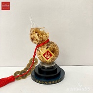 Gourd Packed In Gold Leaf With 5 Chinese Coins (Height 6.5 Inches/7.5 Inches) Wooden Base Rotating A