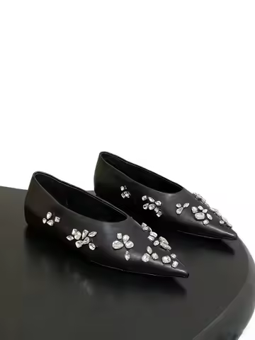 Women Ballerina Shoes Crystal-embellished Pointed-toe Flats
