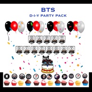 □BTS Theme Party Set Banner Cake Topper Cupcake Toppers Balloons