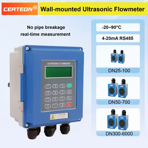 TUF‑2000B/M Clamp‑on Ultrasonic Flow Meter DN25‑6000 Wall Mounted 4‑20mA RS485 for Water Chemical Li