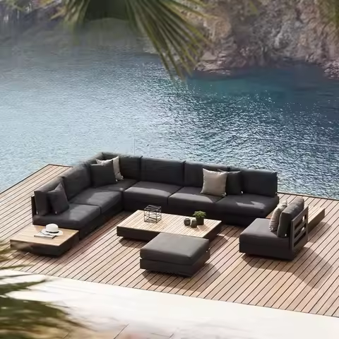Aluminum Garden Furniture Villa Patio Furniture Set Hotel Garden Sofa Teak Outdoor Sofa Set L-Shaped