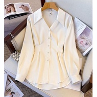 🍄Ready Stock Long Sleeve Shirt Women Autumn 2023 Plus Size Korean Style White Chiffon Blouse Putih Labuh Blause Wanita Baju Kemeja Perempuan