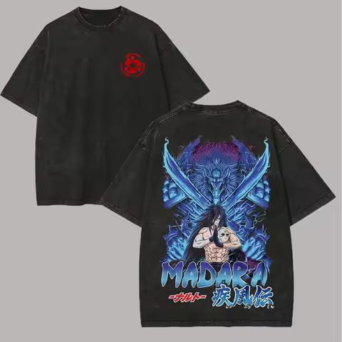 Madara Susanoo T-shirt Naruto Shippuden Tee Vintage Washed Oversized Retro Anime Harajuku Streetwear