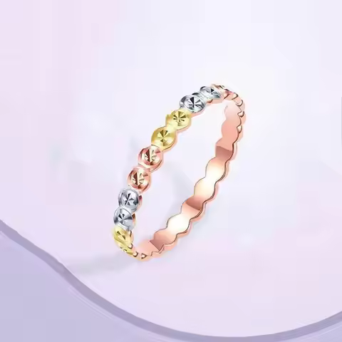 585 Purple Gold 14K Rose Gold Yellow and White Tricolor Small Flower Fine Ring Women's Simple Openin