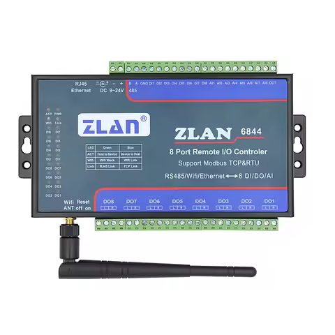 ZLAN6844 8 channel AI DI DO WIFI + LAN + Modbus TCP RTU i/o module Remote IO Controller data collect