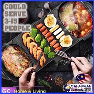 nonstick electric barbecue grill bbq grill with two steamboat hot pot cooker pemanggang barbeku, 2 p