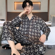 High-quality Mens Pajama Set Thin Satin Chiffon Pajama Set for Spring and Autumn Long-sleeved Casual