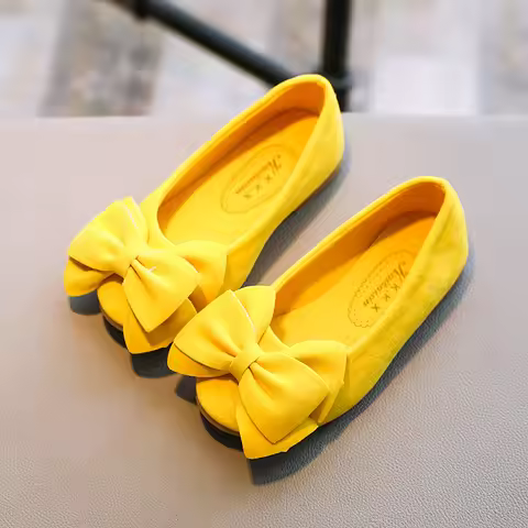 Black Pink Yellow Rose Little Girls Flat Shoes Bowknot Soft soled Single Shoes for Children Princess