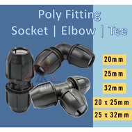 Poly Pipe Fitting Socket Adaptor Elbow Bend Tee Reduce Socket Reduce Tee 20mm 25mm 32mm