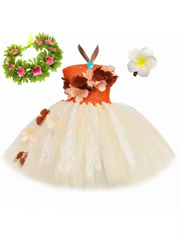 Princess Dress Costume for Girls Polynesian Tutu Dress Up Kids Hawaiian Tribal Beach Themed Hallowee