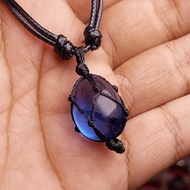 Blue kyanite Egg Stone Necklace Gemstone/ biru