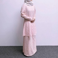 GDTIMA Baju Kurung Set Flower Moden Solid Dress Muslimah Bridesmaid Fashion 2-piece Set