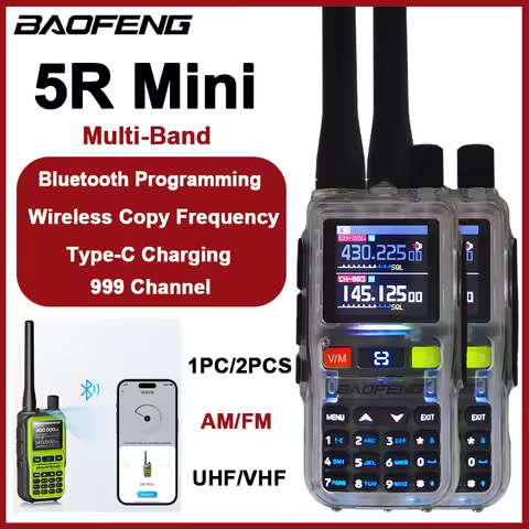 1/2PCS New BAOFENG UV 5R Mini Walkie Talkie 5W Bluetooth Multi Band Wireless Copy Frequency AM FM Ty