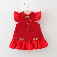 New Year Baby Cheongsam Dress Retro Newborn Baby Clothing Sweet Toddler Dresses 0-4Y