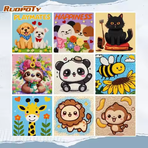 RUOPOTY Framed Giraffe Punch Needle Embroidery Handiwork Art Adult Hobbies Animal Punch Needle Kits