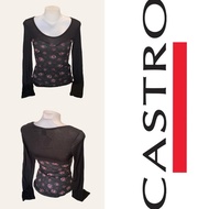 Castro (GC225) Long Coat Wide Round Neck Floral Pattern Fur/Thin Fabric Back.