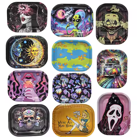 7X5.5inch Metal Tobacco Rolling Tray Multi Cigarette Dish Tin Storage Plate Roller Container 18*14cm