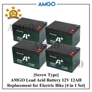 AMGO Original Tianneng Electric Bicycle Bike Motor E-Bike Battery 12V12AH Lead Acid Bateri Basikal E