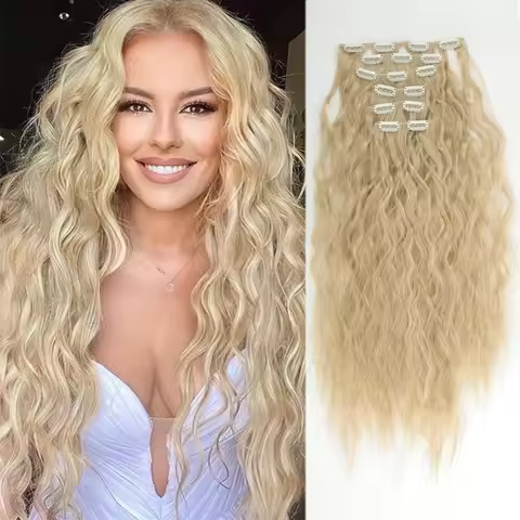 24 Inches 16 Clip Black Natural Daily Long Curly Hair Extensions Seven-Piece Set For Women