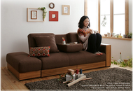 DALEO CASA - 儲物梳化床連活動腳凳(咖啡色)