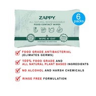 [FULL RANGE Zappy All Natural Food Contact Wipes] 36PKTS (CARTON) / 15s x 6PKTS / 50s x 6PKTS / 500m