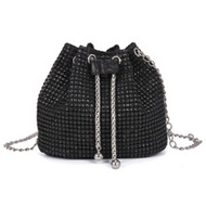 Lightweight, Business Casual Rhinestone Decor Bucket Bag Mini Drawstring Design, Clear Bag Faux Pear